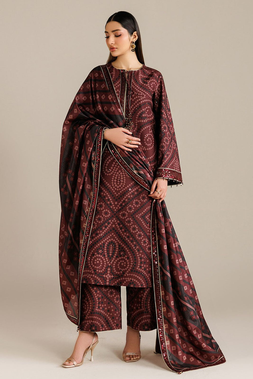 Embroidered Lawn 3-Piece Stitched Suit with Chiffon Dupatta | Ready To Wear