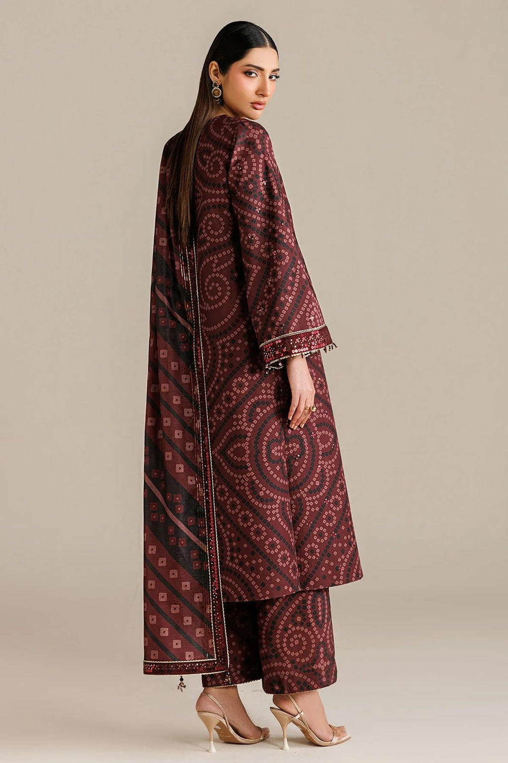 Embroidered Lawn 3-Piece Stitched Suit with Chiffon Dupatta | Ready To Wear