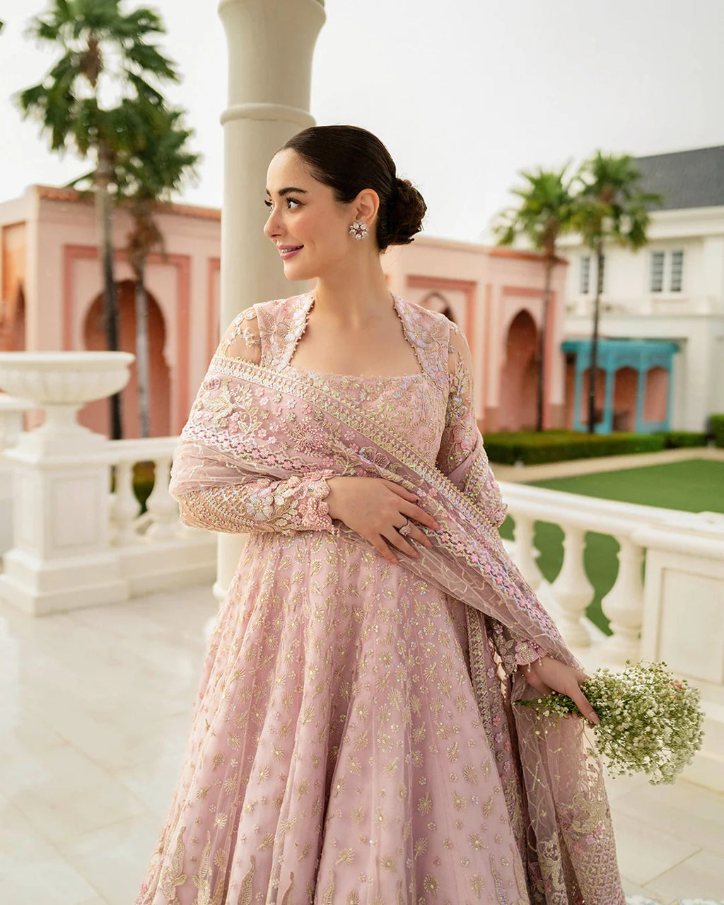Embroidered Net 16 Kali Maxi 3-Piece Stitched Suit with Pallu Style Net Dupatta & Silk Inner | Ready To Wear