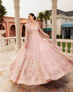 Embroidered Net 16 Kali Maxi 3-Piece Stitched Suit with Pallu Style Net Dupatta & Silk Inner | Ready To Wear