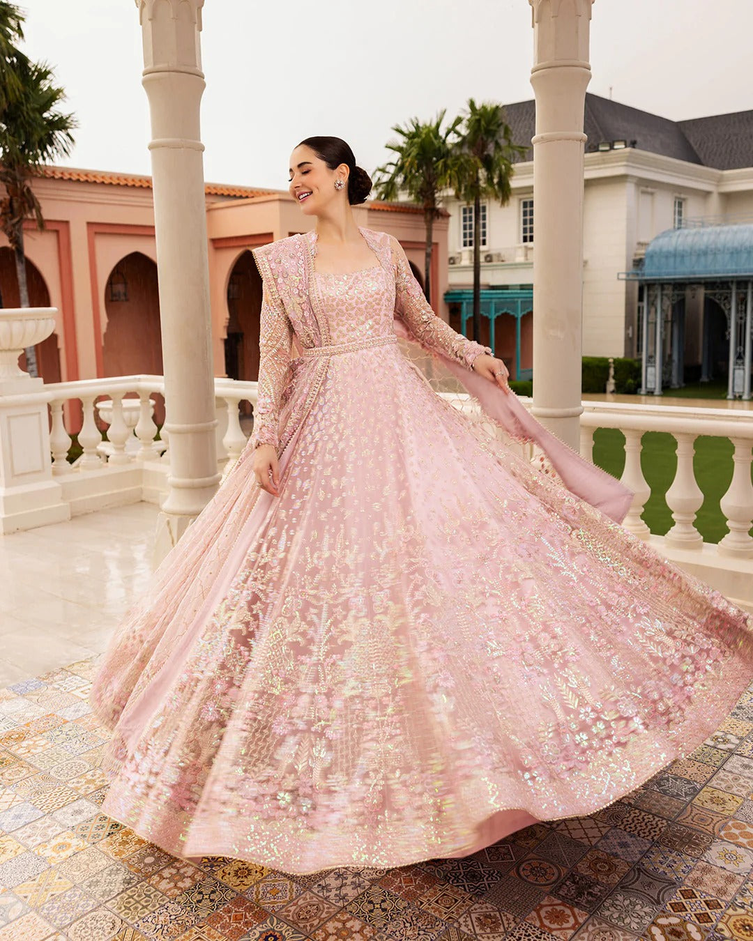 Embroidered Net 16 Kali Maxi 3-Piece Stitched Suit with Pallu Style Net Dupatta & Silk Inner | Ready To Wear