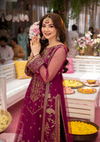 Heavy Sequence Embroidered Chiffon 3-Piece Stitched Suit with Net Dupatta & Malai Trouser | Ready To Wear