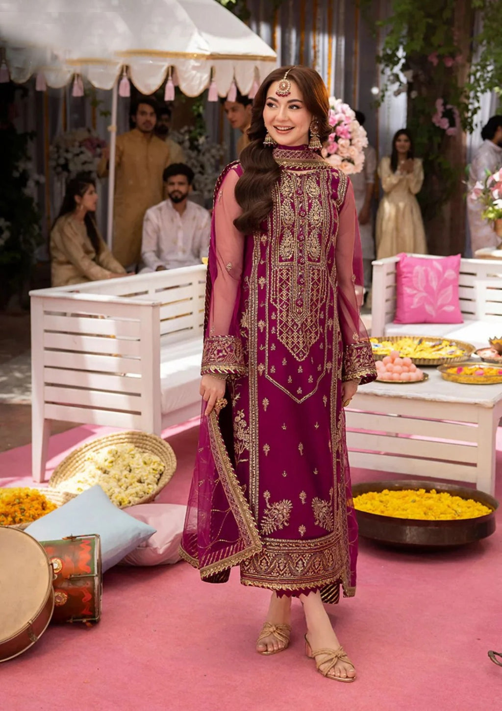 Heavy Sequence Embroidered Chiffon 3-Piece Stitched Suit with Net Dupatta & Malai Trouser | Ready To Wear
