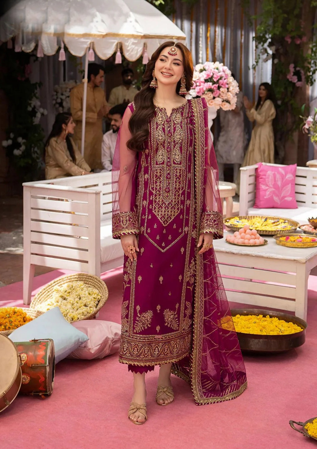 Heavy Sequence Embroidered Chiffon 3-Piece Stitched Suit with Net Dupatta & Malai Trouser | Ready To Wear