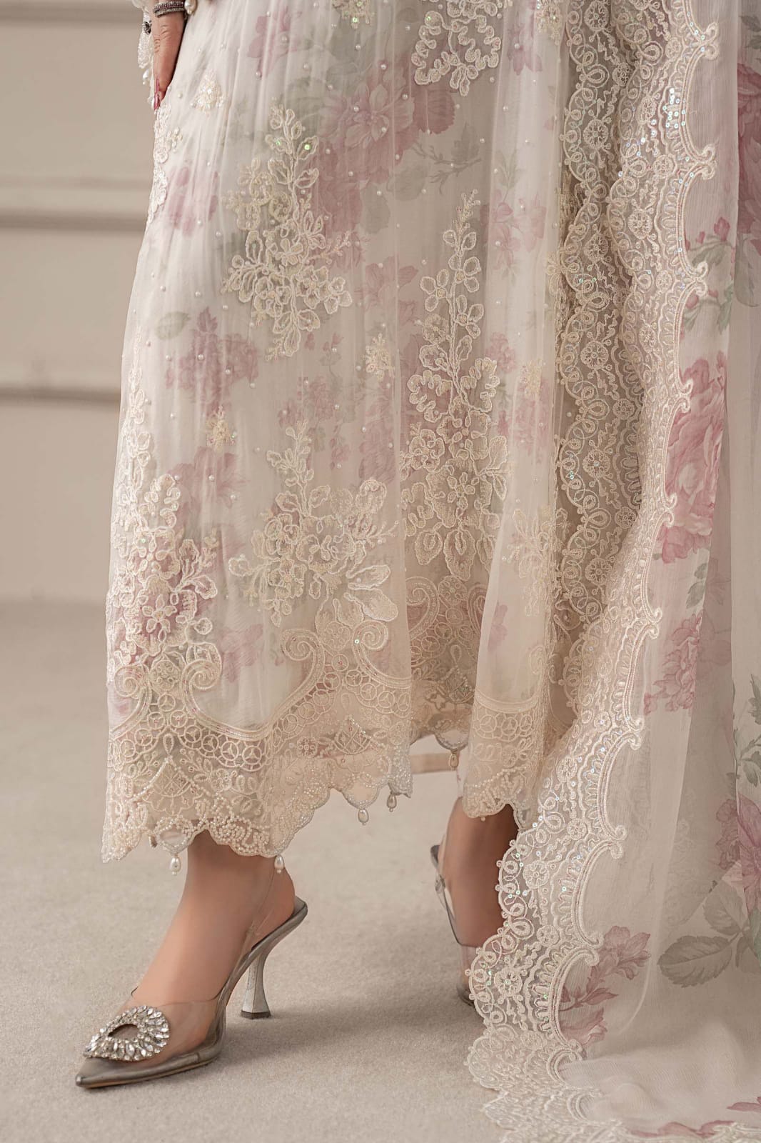 Embroidered Chiffon 3-Piece Stitched Suit with Adda Handwork & Digital Silk Dupatta | Ready To Wear