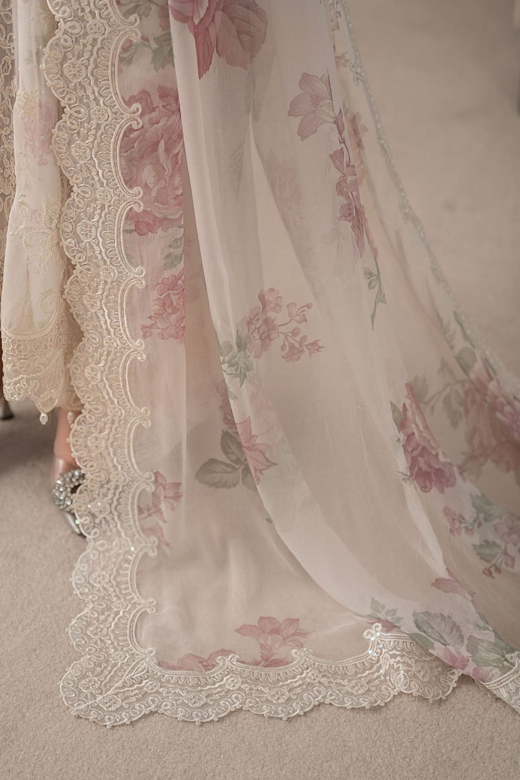 Embroidered Chiffon 3-Piece Stitched Suit with Adda Handwork & Digital Silk Dupatta | Ready To Wear