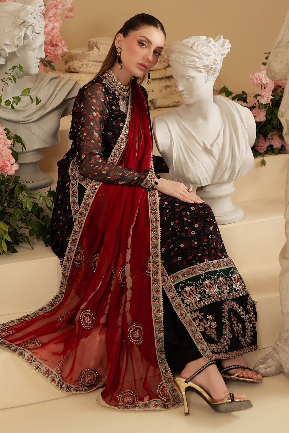 Printed Chiffon 3-Piece Stitched Suit with Raw Silk Embroidered Details & Chiffon Dupatta | Ready To Wear