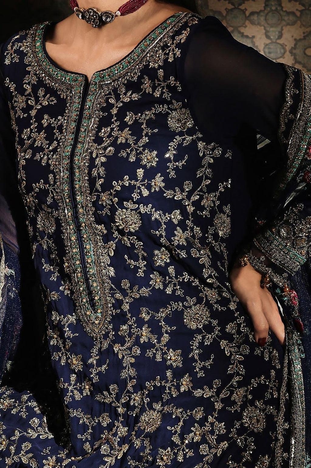 Embroidered Chiffon 3-Piece Stitched Suit with Organza Details & Silk Trouser | Ready To Wear