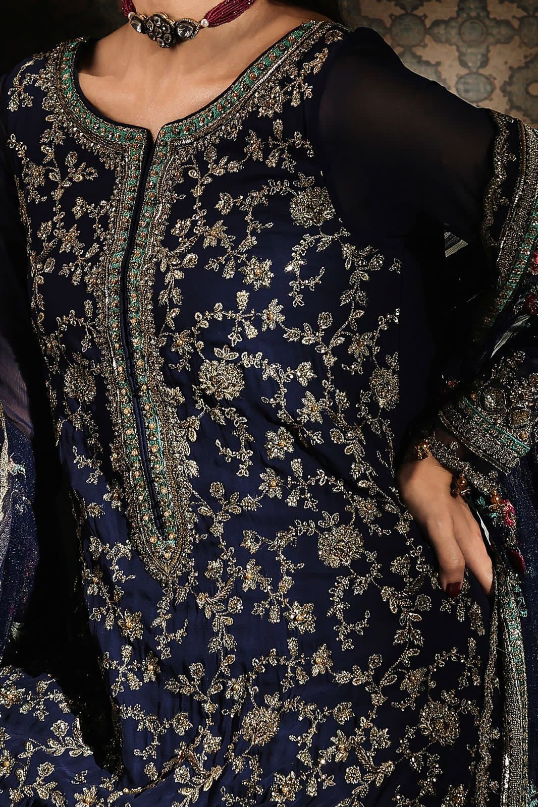 Embroidered Chiffon 3-Piece Stitched Suit with Organza Details & Silk Trouser | Ready To Wear
