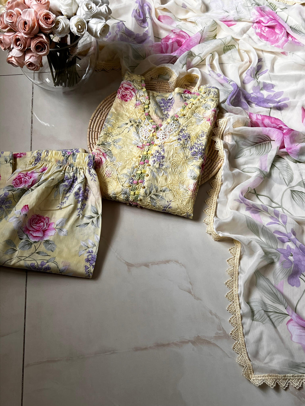 Heavy Chikan Kari Embroidered Lawn 3-Piece Stitched Suit with Chiffon Dupatta | Ready To Wear
