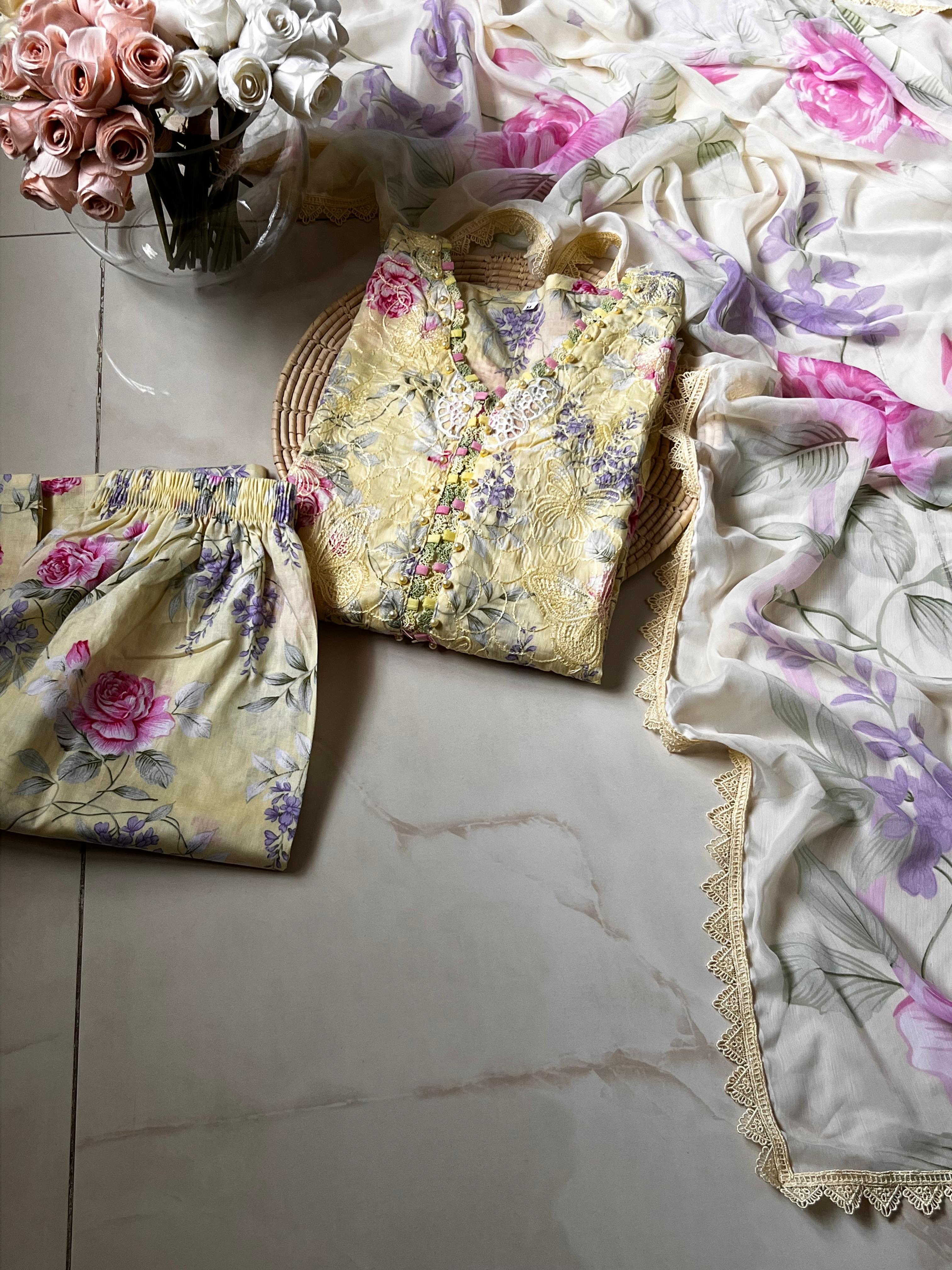 Heavy Chikan Kari Embroidered Lawn 3-Piece Stitched Suit with Chiffon Dupatta | Ready To Wear