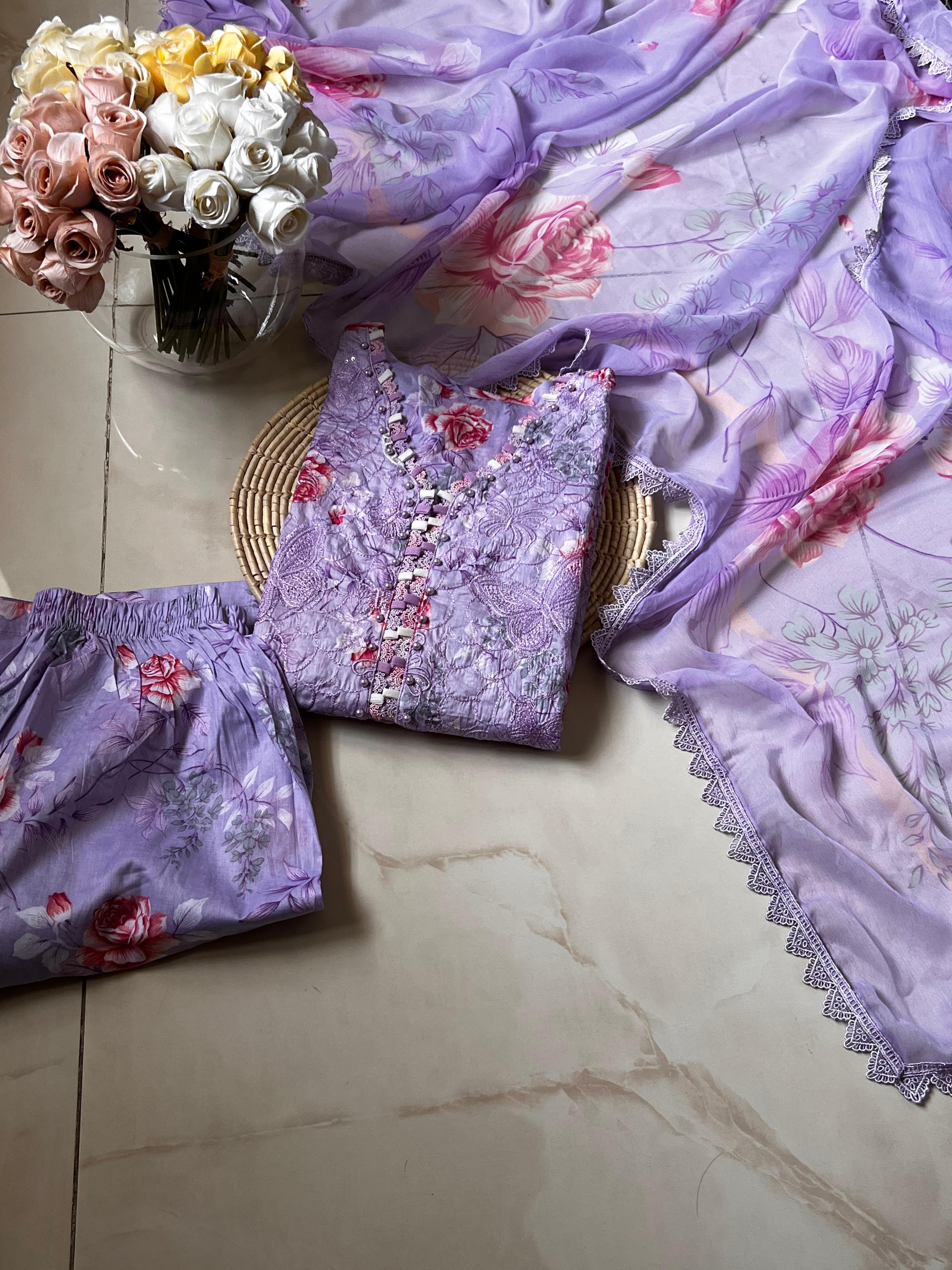 Heavy Chikan Kari Embroidered Lawn 3-Piece Stitched Suit with Chiffon Dupatta | Ready To Wear