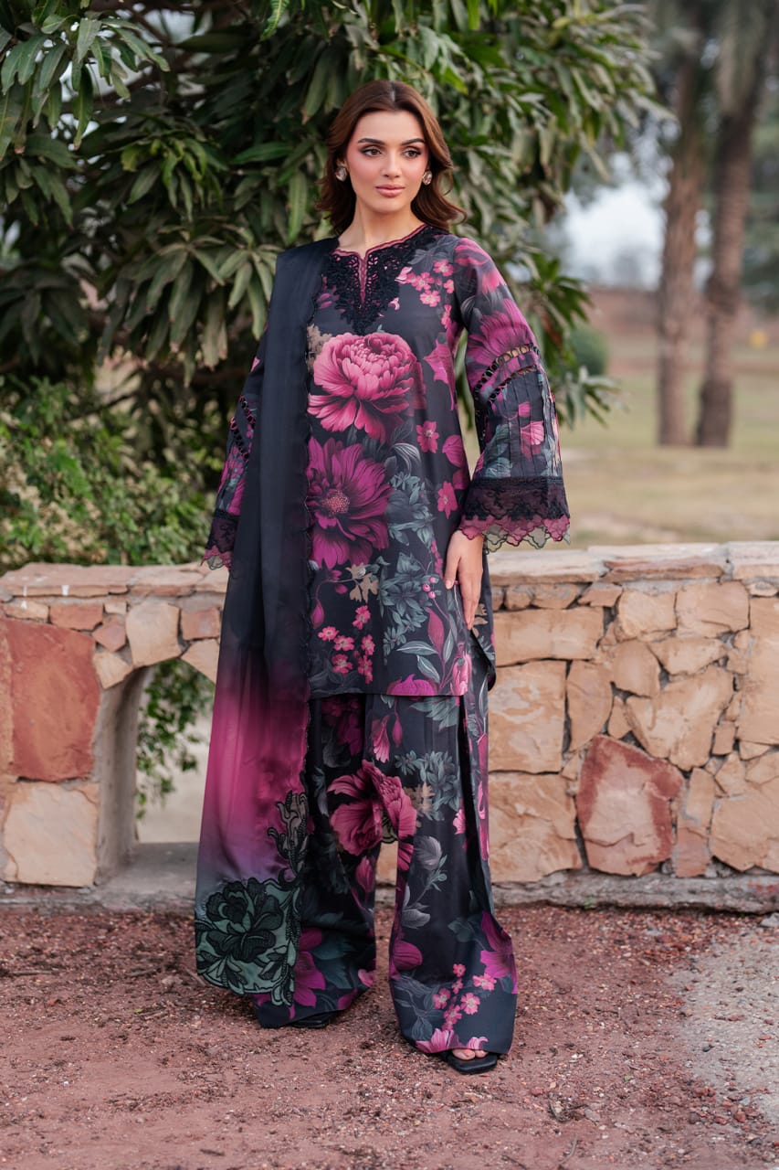Digital Printed Lawn 3-Piece Stitched Suit with Embroidered Chiffon Dupatta | Ready To Wear