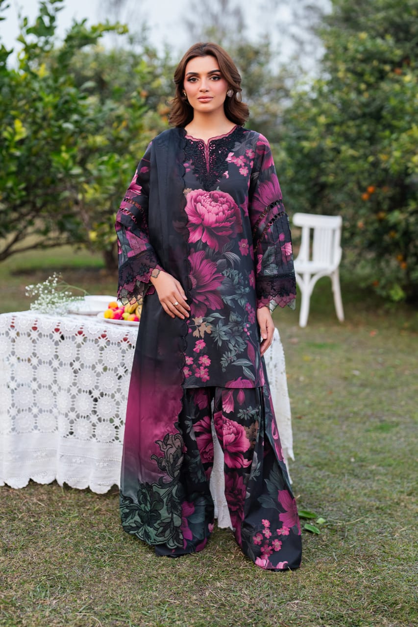 Digital Printed Lawn 3-Piece Stitched Suit with Embroidered Chiffon Dupatta | Ready To Wear