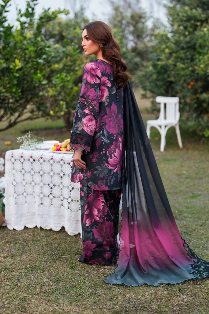 Digital Printed Lawn 3-Piece Stitched Suit with Embroidered Chiffon Dupatta | Ready To Wear