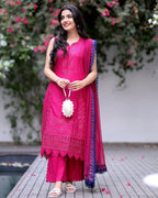 Thread Embroidered Egyptian Lawn 3-Piece Stitched Suit with Chiffon Dupatta | Ready To Wear