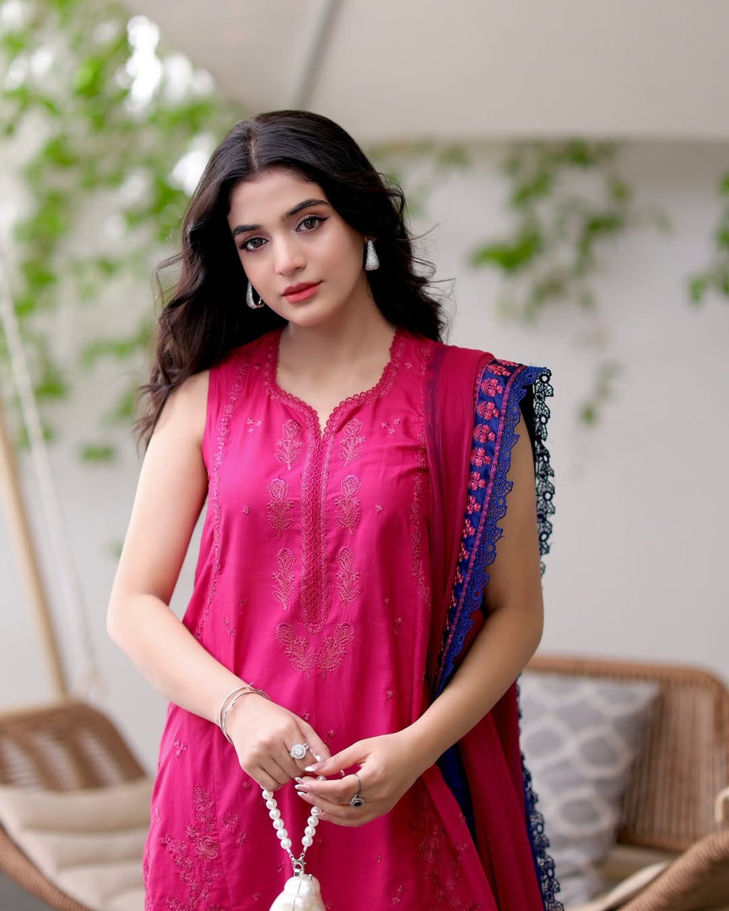 Thread Embroidered Egyptian Lawn 3-Piece Stitched Suit with Chiffon Dupatta | Ready To Wear