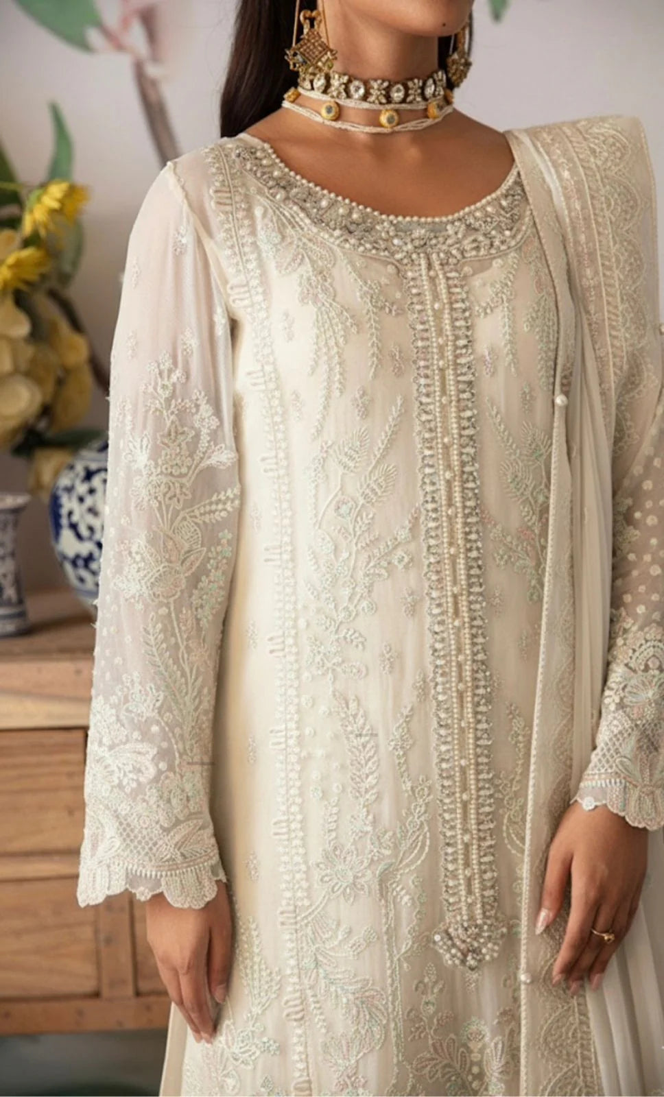 03 Piece Stitched Chiffon Embroidery Suit - Ready To Wear